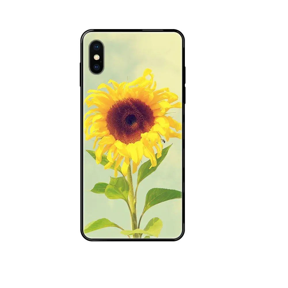 Милый черный мягкий чехол из ТПУ с цветком подсолнуха для Samsung Galaxy S5 S6 S7 S8 S9 S10 S10e S20