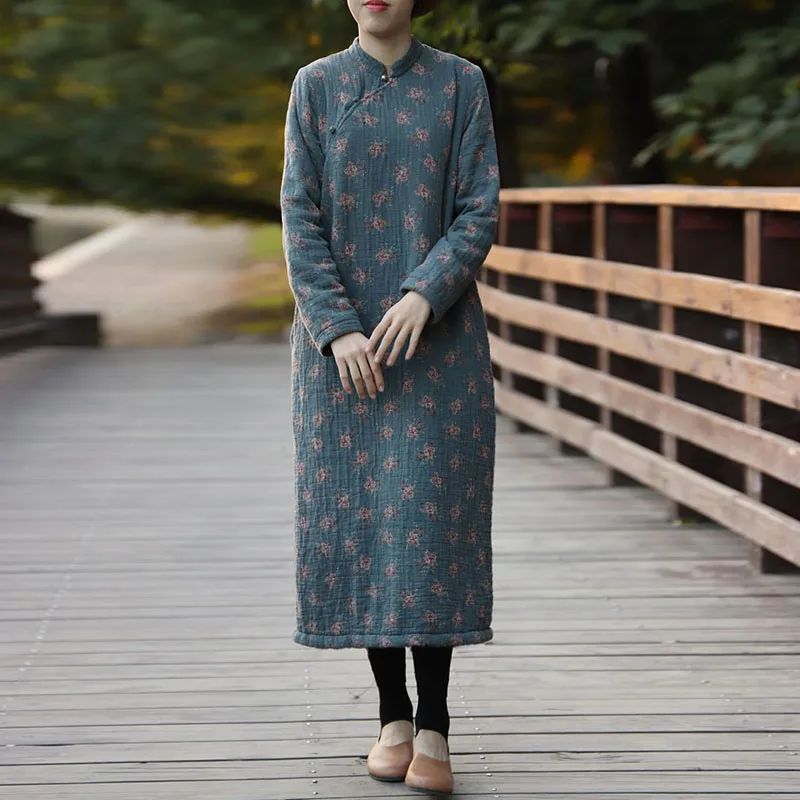 Женское бархатное платье в стиле ретро Johnature с цветочным принтом и длинными