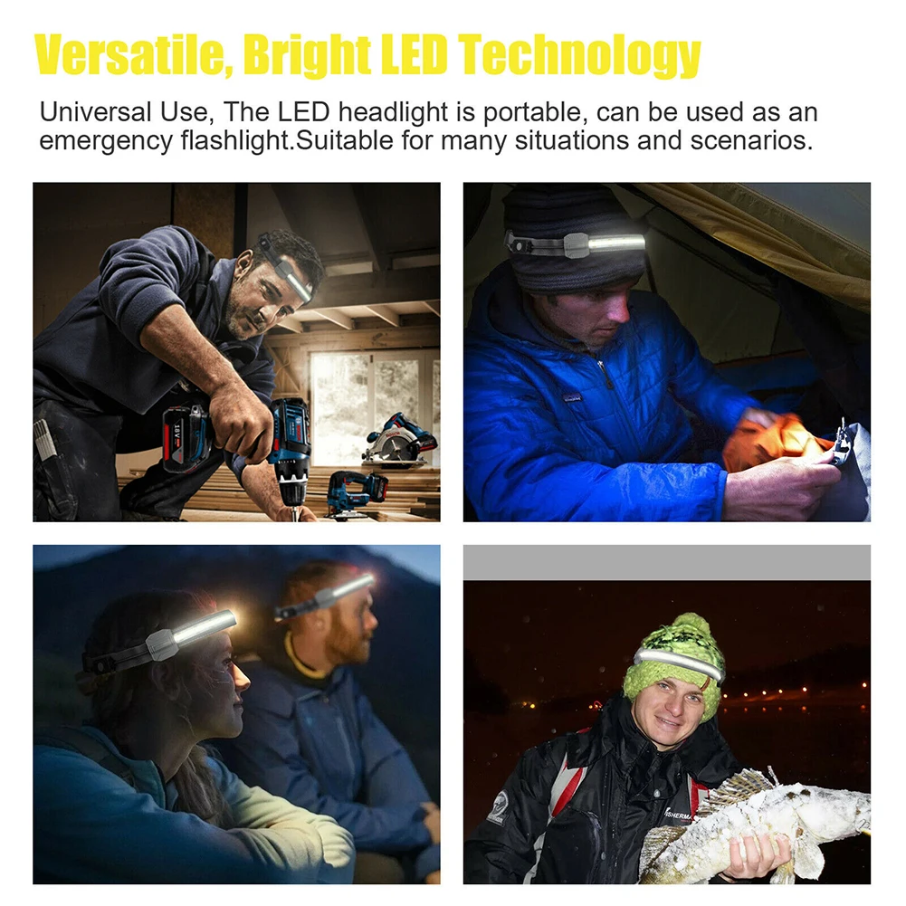 

COB LED Headlamp Headlight Torch Lamp Flashlight Work Light Head Lamp 3 Modes Emergency Flashlight for Hunting Fishing