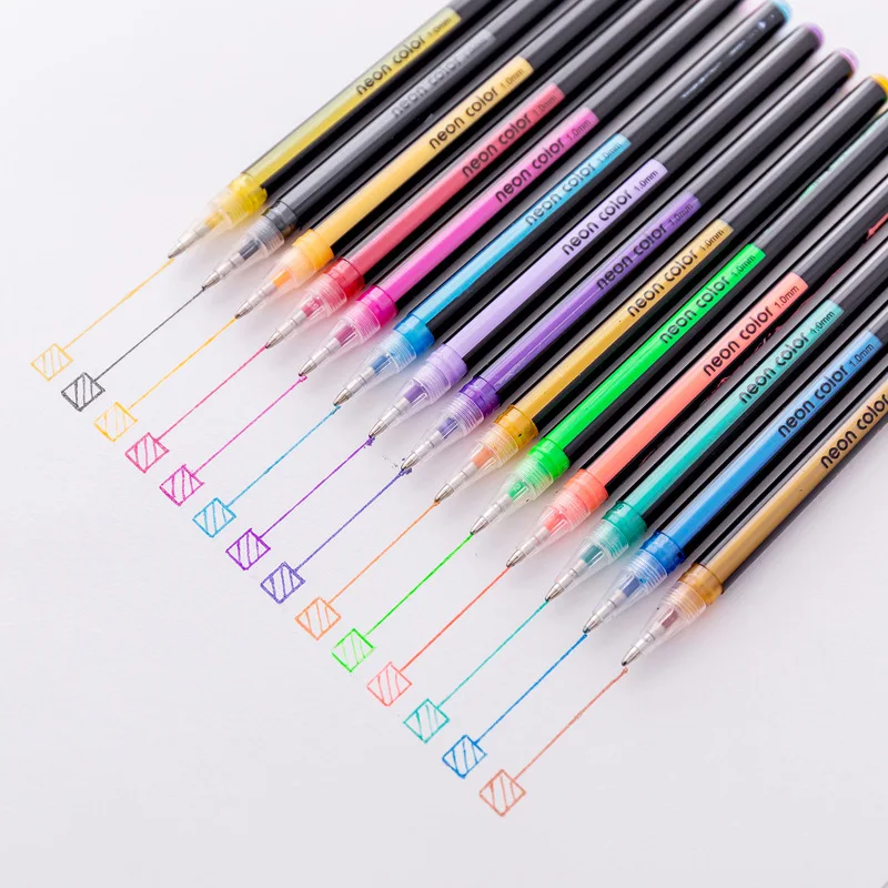 

Набор гелевых ручек 16 цветов, пастельные неоновые Металлические Блестящие карандаши, хайлайтер, ручка для рисования манги, рисования, школы