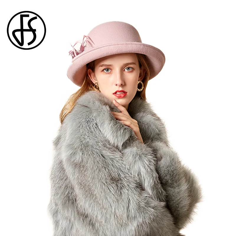 FS широкие поля шерсть фетр церковь платья для женщин дерби шапки цветок винтаж