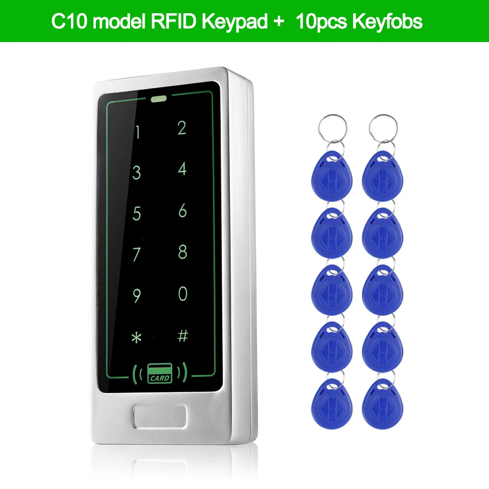 C10 Keypad with Keys Электронная клавиатура контроля доступа, Водонепроницаемая IP65 металлическая RFID система контроля доступа к двери, контрольная система, Weigand 26/34 3000, карты пользователей - Цвет: C10 Keypad with Keys