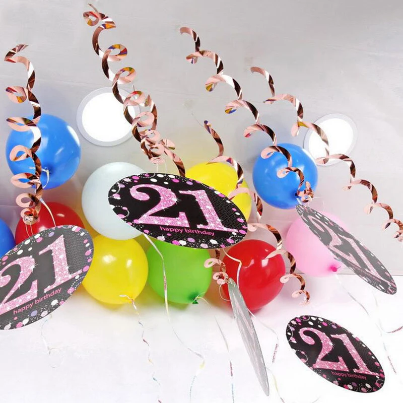 6 шт./компл. спираль из ПВХ для украшения дня рождения 18 21 30 40 50 60 70 лет|Флажки