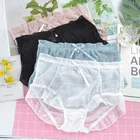 Женские трусики с высокой талией в японском стиле, с оборками, сетчатые, дышащие, с бантом, прозрачные, сексуальное женское нижнее белье