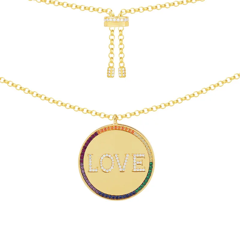 

UMGODLY Роскошная цепочка из твердой меди с разноцветным цирконием, с надписью LOVE, регулируемое ожерелье, женская бижутерия