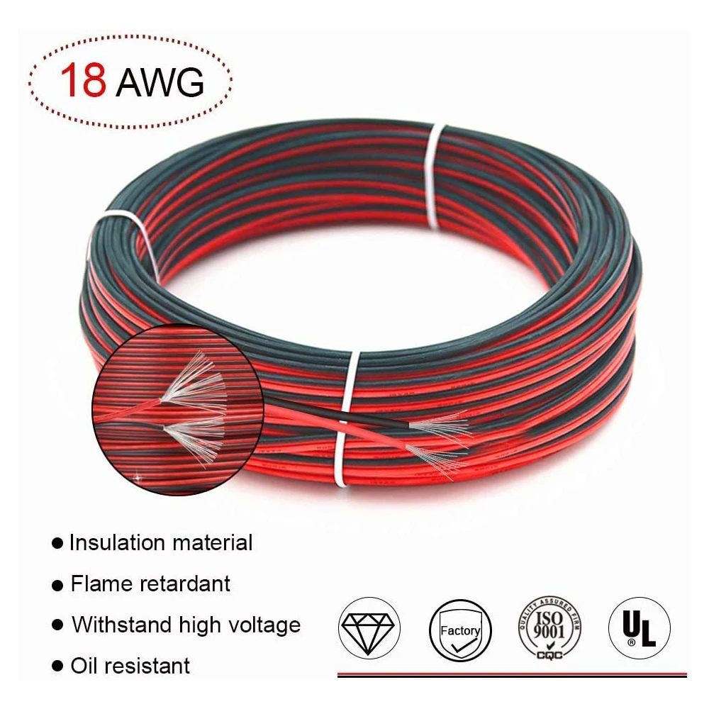 Премиум 18 AWG Луженый Медный Кабель 2 Pin Красный Черный Электрический провод