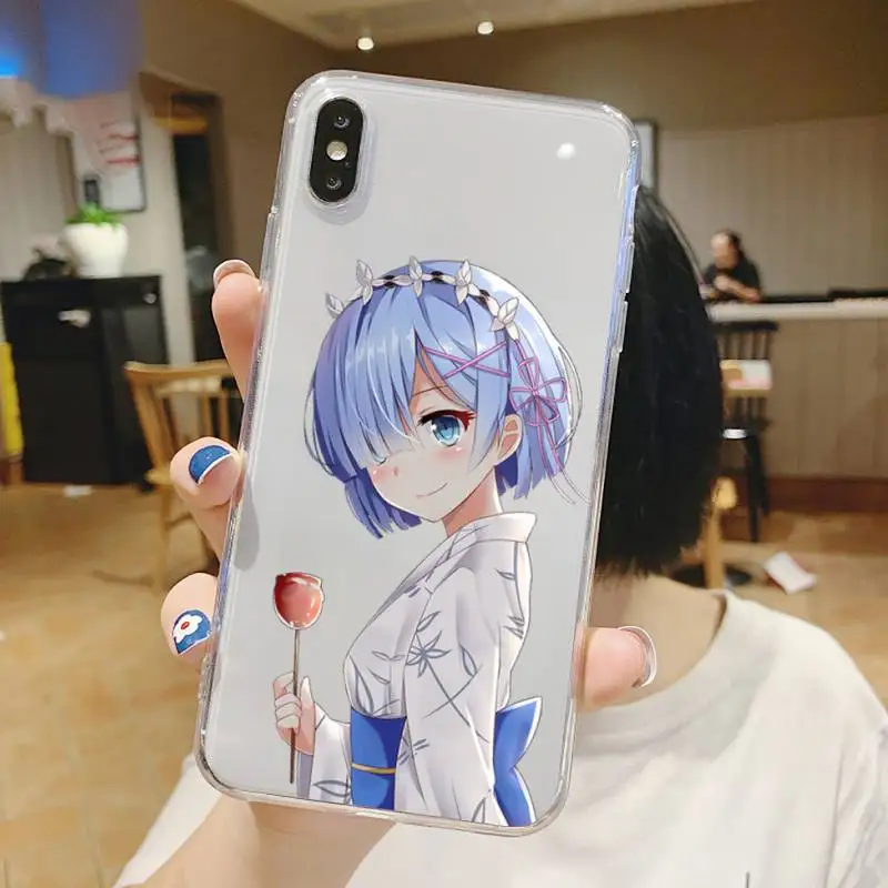 

Japan anime Re Zero Rem Phone Case Transparent for iPhone 6 7 8 11 12 s mini pro X XS XR MAX Plus