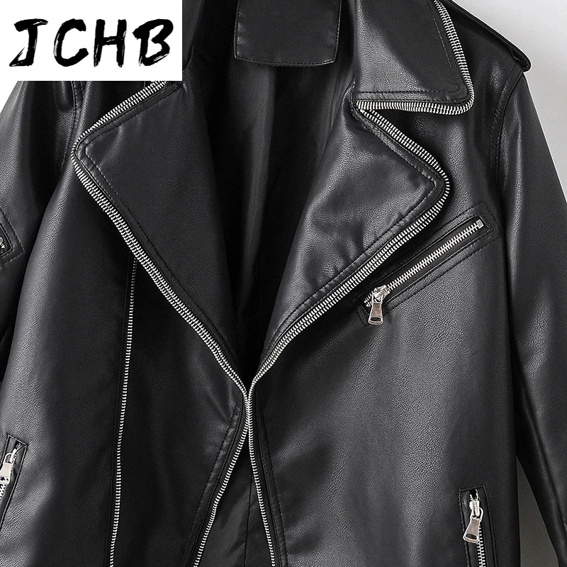 

SHZQJCHB 2021 Women Stylish Faux Leather Jacket Women Solid Color Streetwear PU Coat Female Long Sleeve Jackets With Zipper