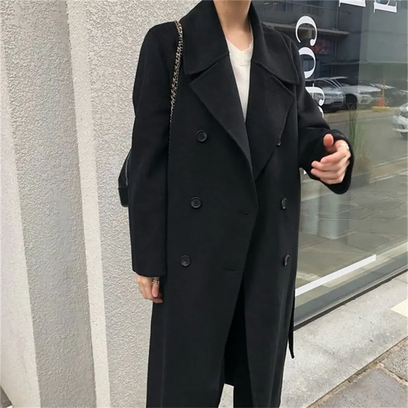 Женская шерстяная ветровка HziriP однотонная свободная на шнуровке в уличном стиле