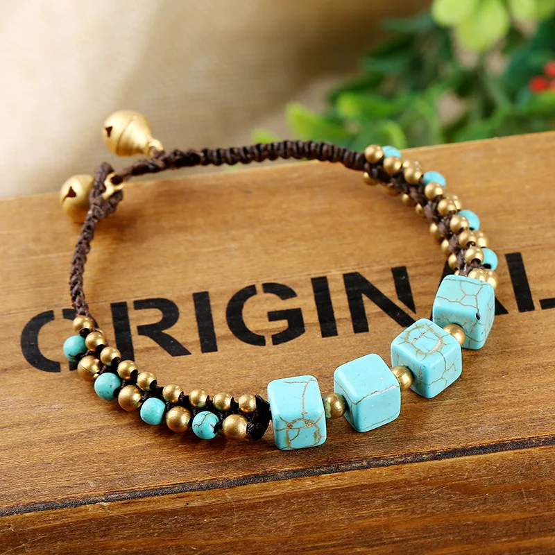 

European and American Bohemian Style Retro Red Agate Fashion Women's Bracelet Wax Rope Hand-woven Ethnic Style Female Bangle