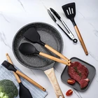 Кухонные принадлежности, набор для приготовления пищи, ложка для супа, кисточка для масла, лопатка, силиконовая, антипригарная, лопата с деревянной ручкой специальная термостойкая конструкция