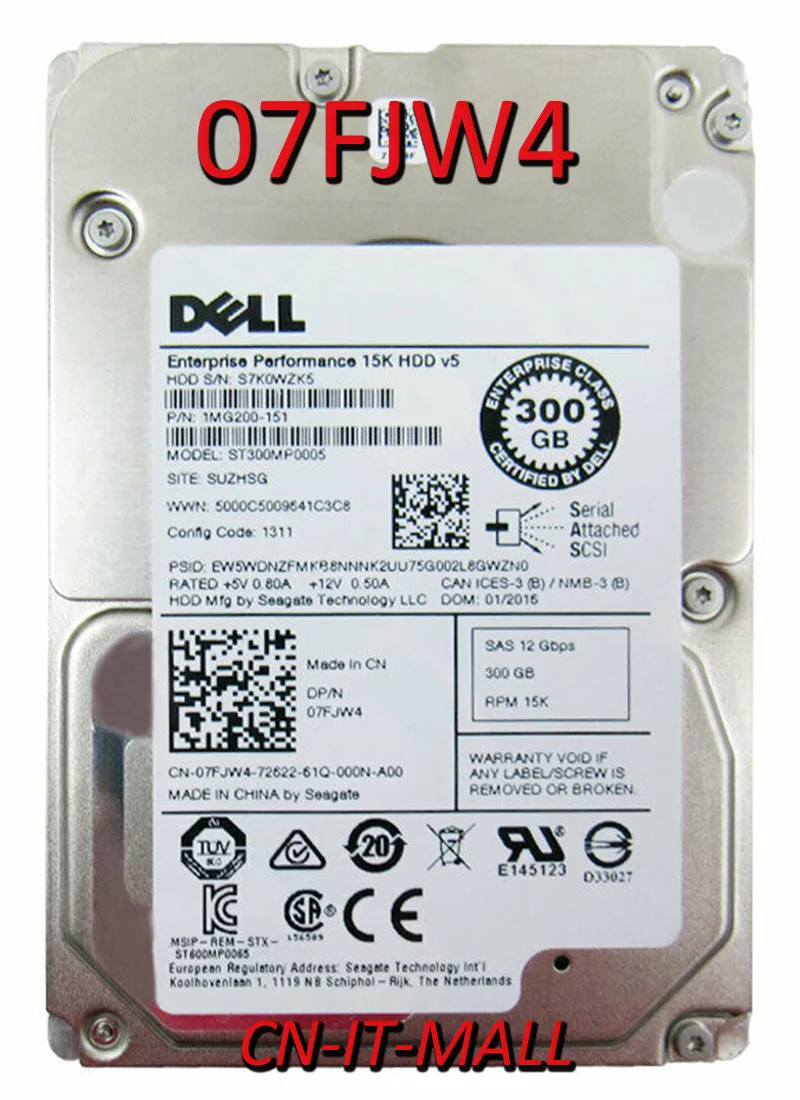Внутренний жесткий диск pull 07FJW4 06WC9D ST300MP0005 300GB 15000 RPM 128M Cache 512N SAS 12 ГБ/сек. 2 5 "Enterprise |