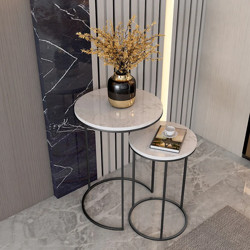 Marble top sofa side table corner end round small coffee golden black legs frame optional 2 sets combination | Мебель