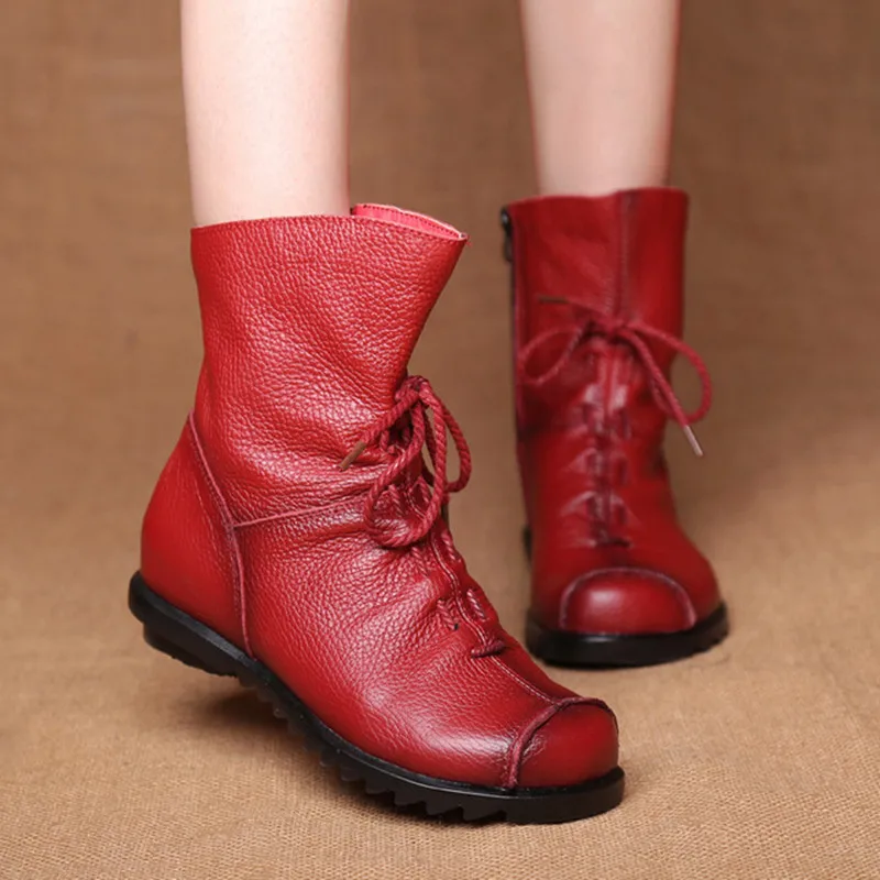 

Fashion Women Boots Genuine Leather Ankle Boots Plus Size Mid-calf Boots Cowboy Women Shoes Winter Boots Booties Female Footwear