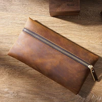 genuine leather pencil cases retro zipper pen bag big capacity cowhide vintage stationery storage office school supplies gifts