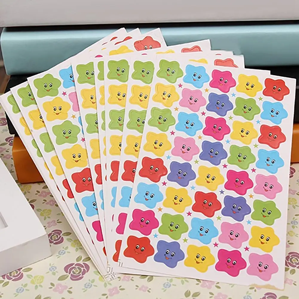 Calcoman&iacute;a de estrellas y sonrisa para ni&ntilde;os, bonita pegatina de recompensa para maestro de escuela, decoraci&oacute;n de bloc de notas, juego de papeler&iacute;a escolar-0