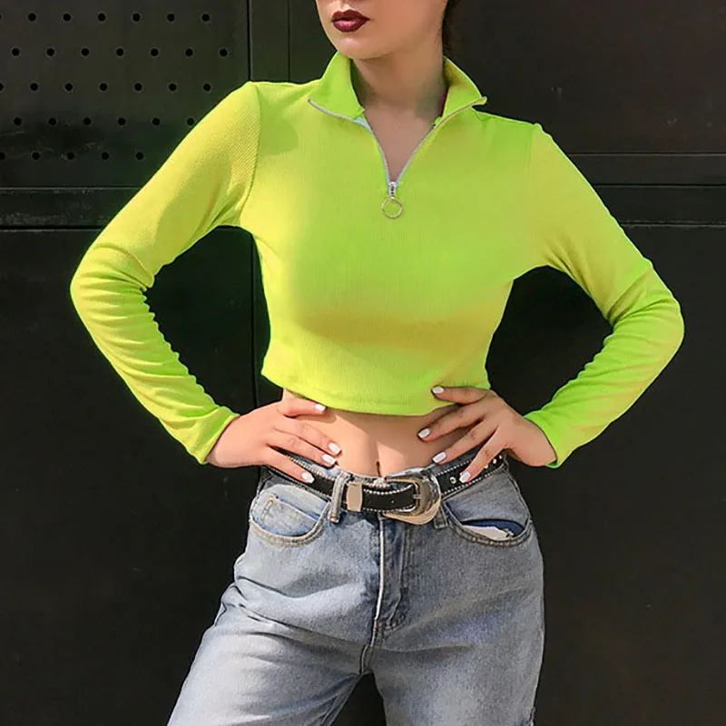 Новый уличном 2021 осенние повседневные топы неоновые зеленые футболки Женская