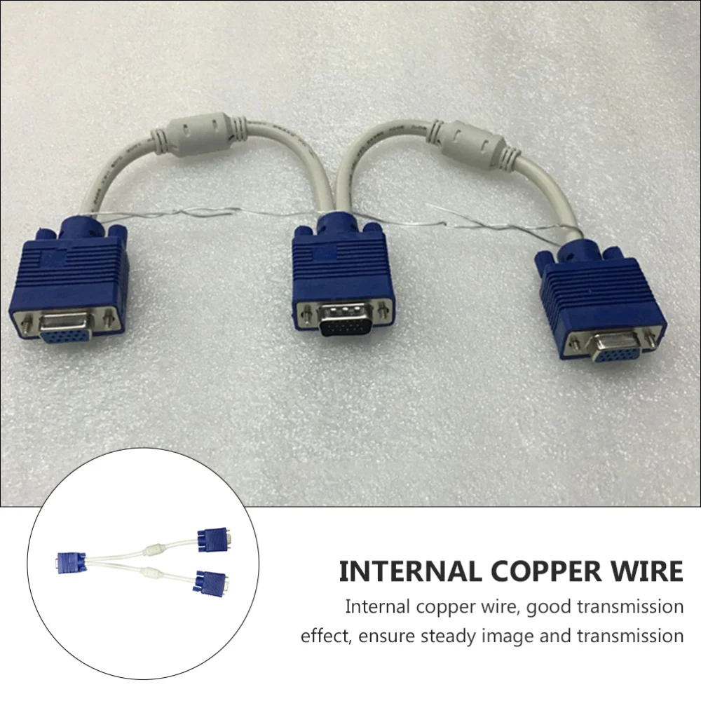 

2 PCS VGA Splitter Cable Display Duplicate Device Dual VGA Output Mirroring Wire