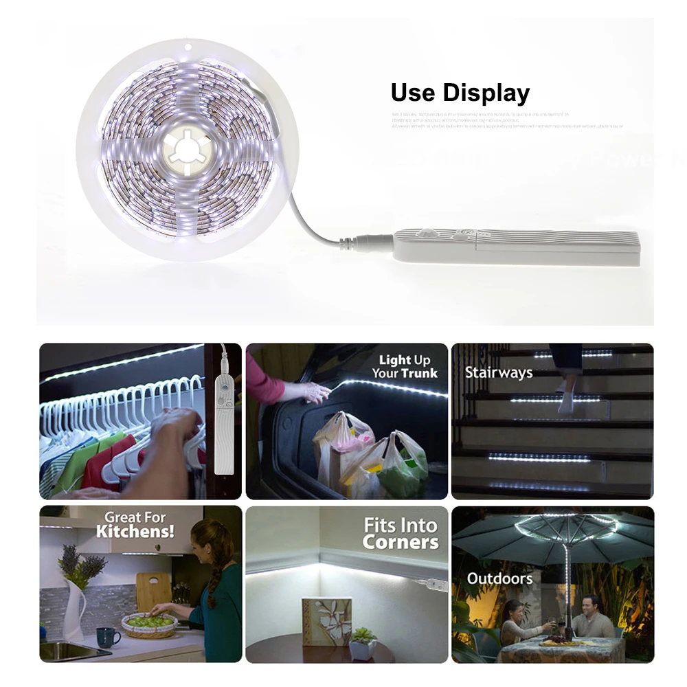 

1M 2M 3M PIR Motion Sensor LED Kitchen Cupboard Light 5V USB Smart Turn On OFF Strip Tape Staris Home Wardrobe Cabinet Decor