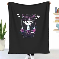 japanese anime cat girl notice me senpai vaporware throw blanket winter flannel bedspreads bed sheets blankets on cars and