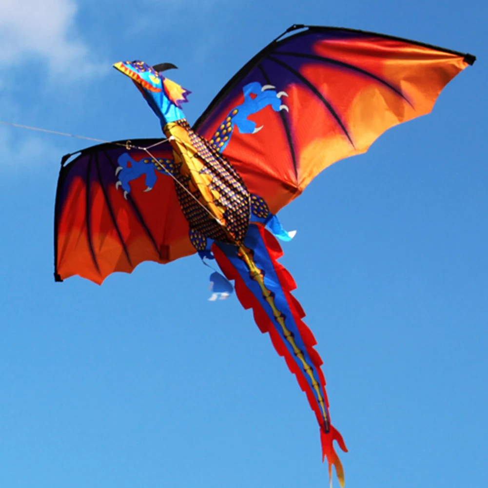 

2022 New 3D Dragon Kite With Tail Kites Colorful Kite 3D Kites Funny Outdoor 100m Kite Line Surf Flying Game Toys for Kids Adult