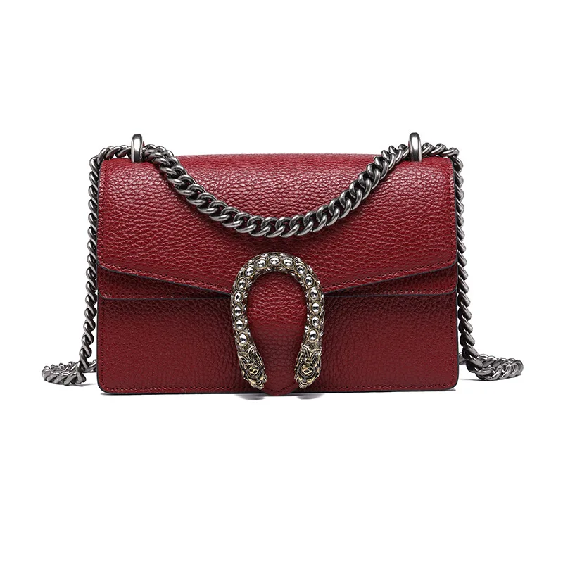 

Leather Chain Bag Bacchus Bag Female 2021 New Fashion Female Bag Trend Snake Head Single Shoulder Messenger Small Square Bag
