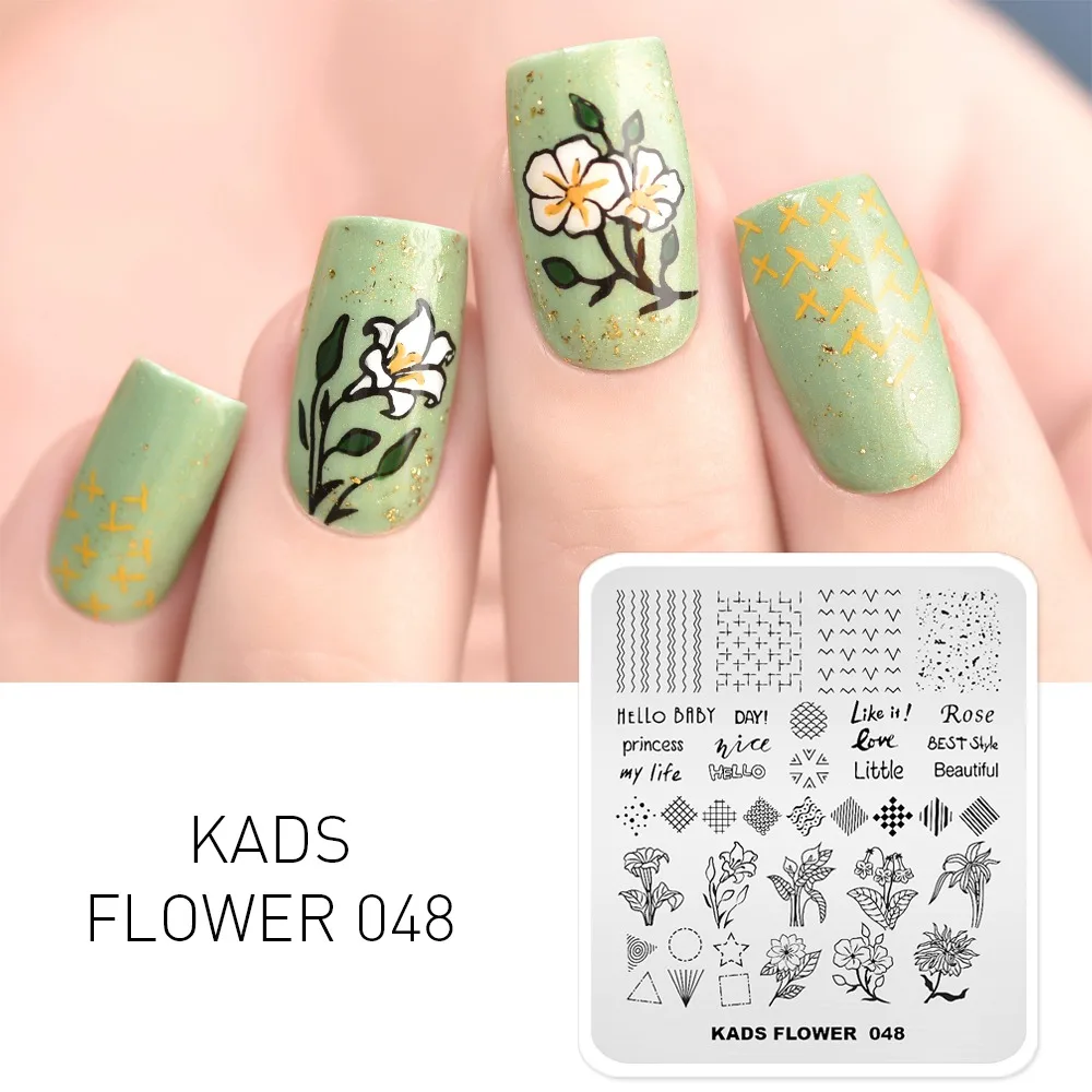Flower 048 KADS Стемпинг Пластины для стемпинга Новое поступление Горячая распродажа Геометрические и цветы и ювелирных 40 выборов Штамп для стемпинга Трафареты для ногтей для маникюра Штамповка Стэмпинг Печать для ногтей - Цвет: Flower 048