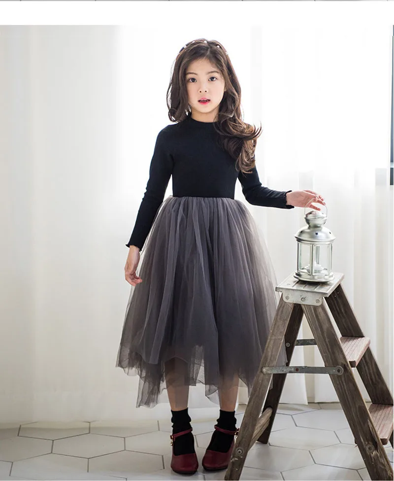 

Платья принцессы для девочек, зима 2021, детское платье для свадьбы, одежда для маленьких девочек, детская одежда, длинное черное кружевное пл...