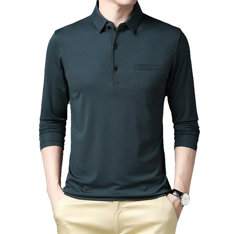 

Polo Shirt Men Ice Silk Cotton Long sleeve Polo Shirts Male Classic Solid Colors Slim Fit Tee shirt Homme Men Clothing New 1015