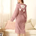 Женский фланелевый Халат с двойным карманом и капюшоном с 3d ушками, мягкий и теплый двухсторонний бархатный халат, пижама и домашняя одежда