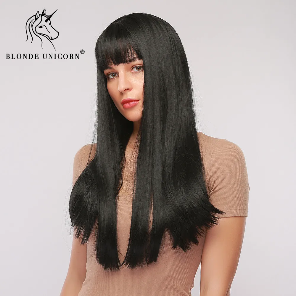 Парик женский синтетический длинный с челкой термостойкий единорогом светлый