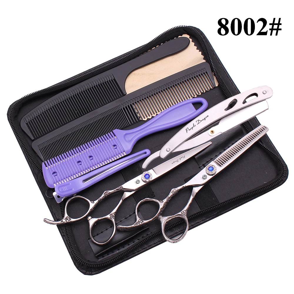 Ножницы для стрижки волос левой рукой 5 &quotфиолетовый дракон черный 440C 8002 #