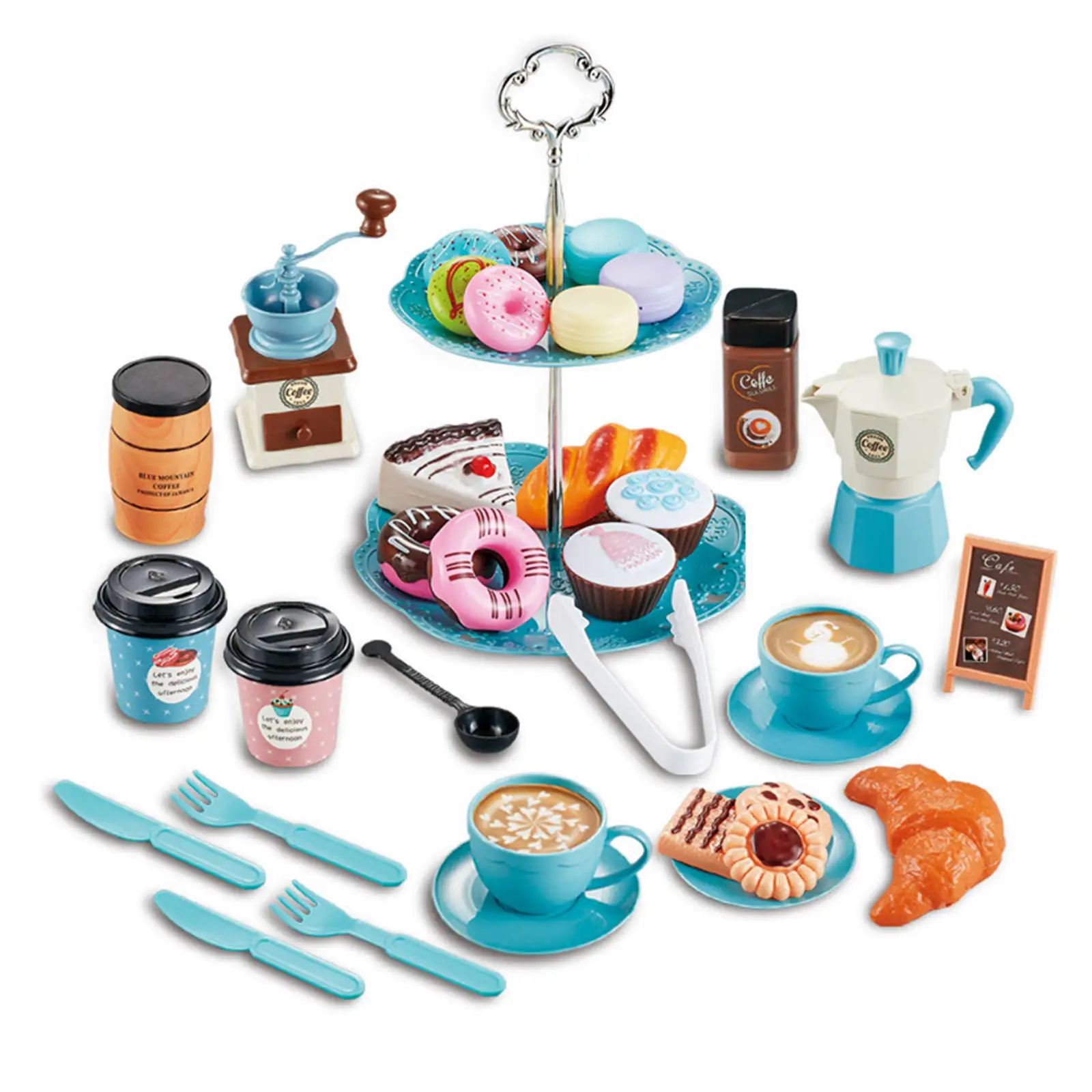 

36pcs Plastic Kids Simulation Afternoon Tea Toys Set DIY Pretend Kitchen Toys Coffee Machine Dessert Play House Toys For Girls