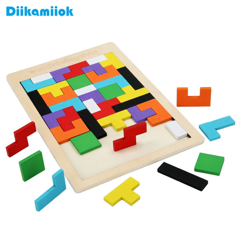 Красочная деревянная игра тетрис Intellegence игрушечная головоломка доска Tangram Brain
