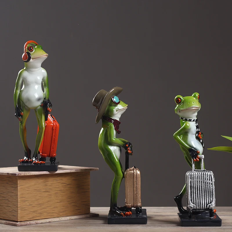

Pastoral Resin Gentlemen Frogs Suitcase Ornaments Home Living Room Desktop Figurines Decoration Hotel Office Accessories Crafts