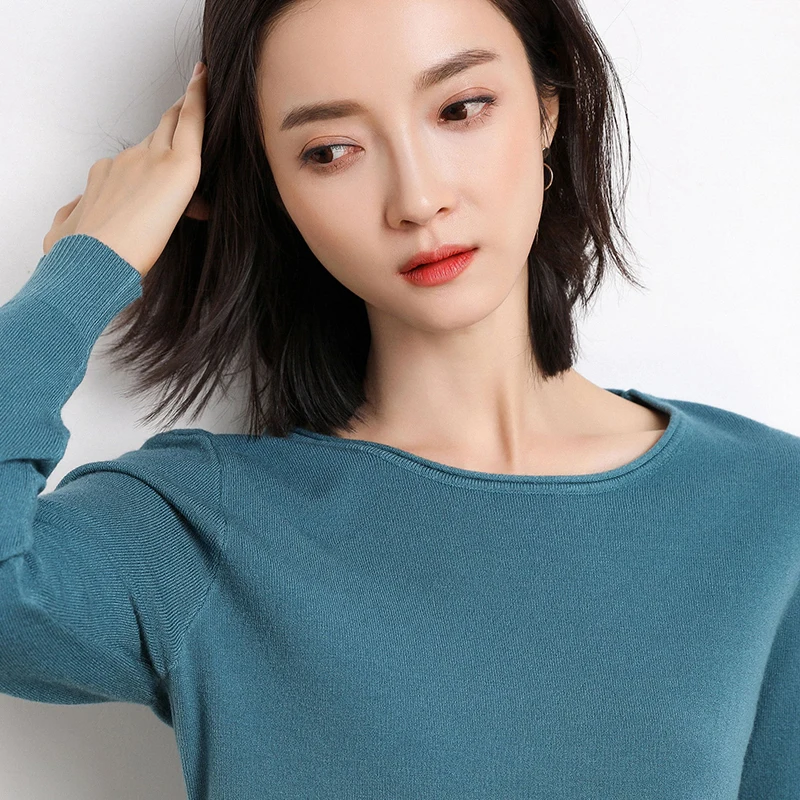 Женский свитер с круглым вырезом Свободный вязаный пуловер длинным рукавом