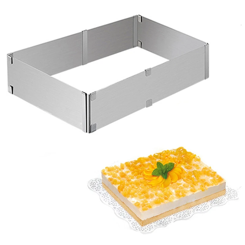 New-Adjustable Cake Ring Mold Stainless Steel Square Rectangular Mousse Baking Rings Cookie Fondant | Дом и сад