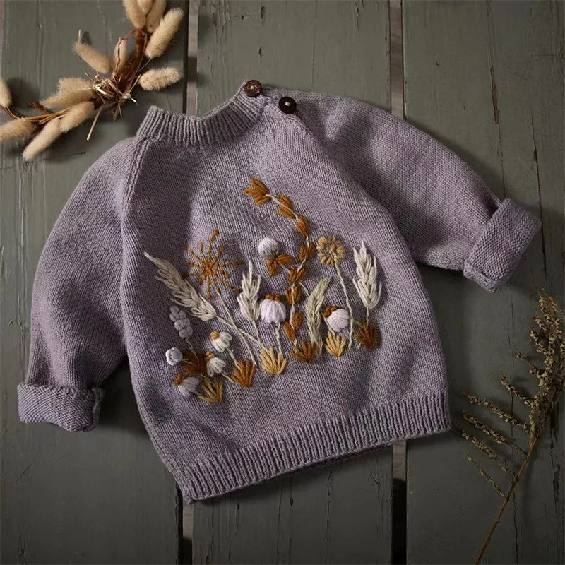

EnkeliBB Child Girl Winter Knit Jumpers Baby Girl Lovely Hand Knit Flower Cardigans Fashion Brand Designer Tops