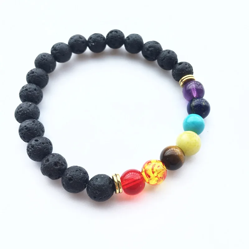 

Black Lava Rock 8mm Beads 7 Chakra Healing Balance Bracelet for Men Women Reiki Prayer Stone Yoga Chakra Bracelet Drop Shipping