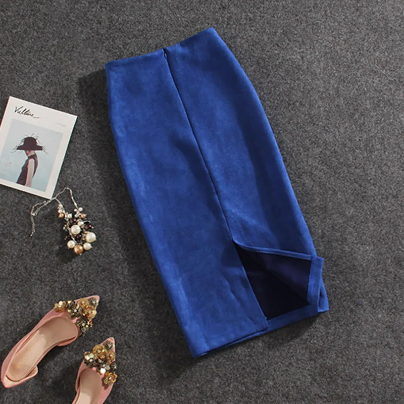 Новинка Женская замшевая юбка карандаш с высокой талией облегающая открытой