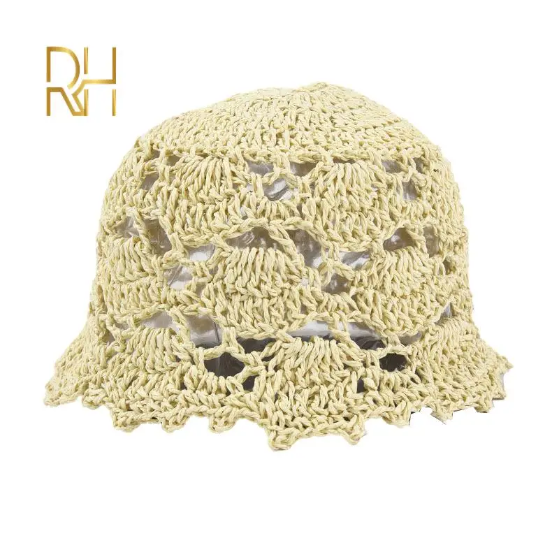 Шляпа женская Соломенная с широкими полями Панама ручной работы вязаная крючком