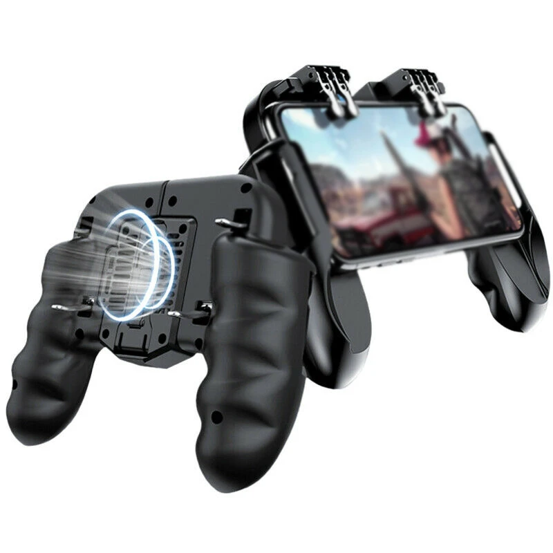 H9 Six Finger Pubg Controller Gamepad Joystick Pubg Mobile Trigger L1R1 Shooter Joystick Game Pad Phone Holder with Cooler Fans