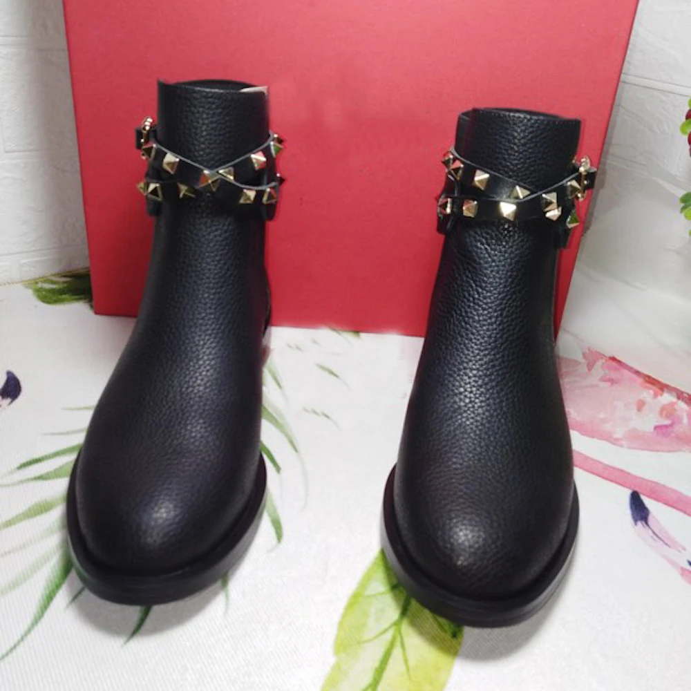Женские ботинки ботильоны из натуральной кожи зимняя женская обувь с заклепками