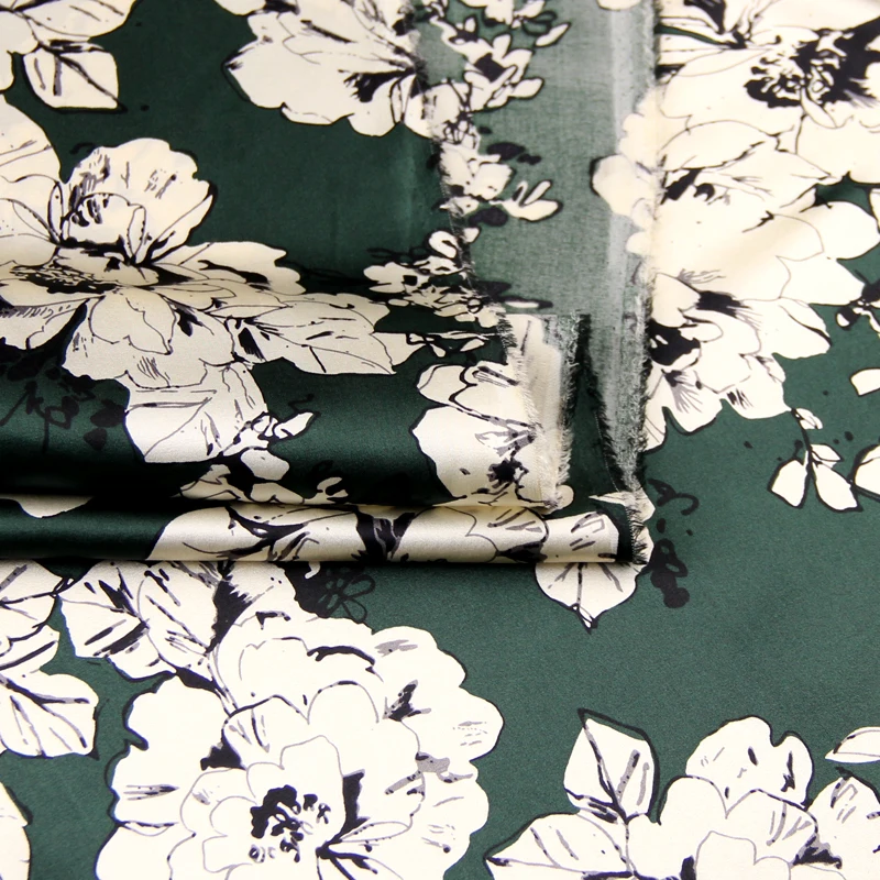 

PRINTED SILK STRETCH SATIN 118cm width 19momme Pure Silk Fabric Pink Color Floral Printing Dress Sewing Material