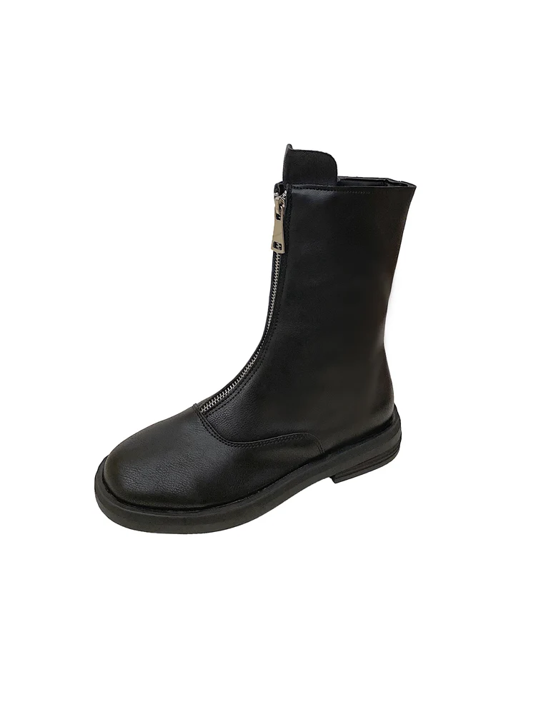 

2021 autumn winter new Leather boots women's shoes White before zipper ankle boots women boots woman platform big Size 35-40