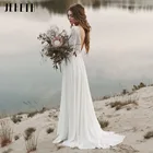 Женское платье с длинными рукавами JEHETH, свадебное платье в стиле бохо с V-образным вырезом и открытой спиной, богемное платье для невесты