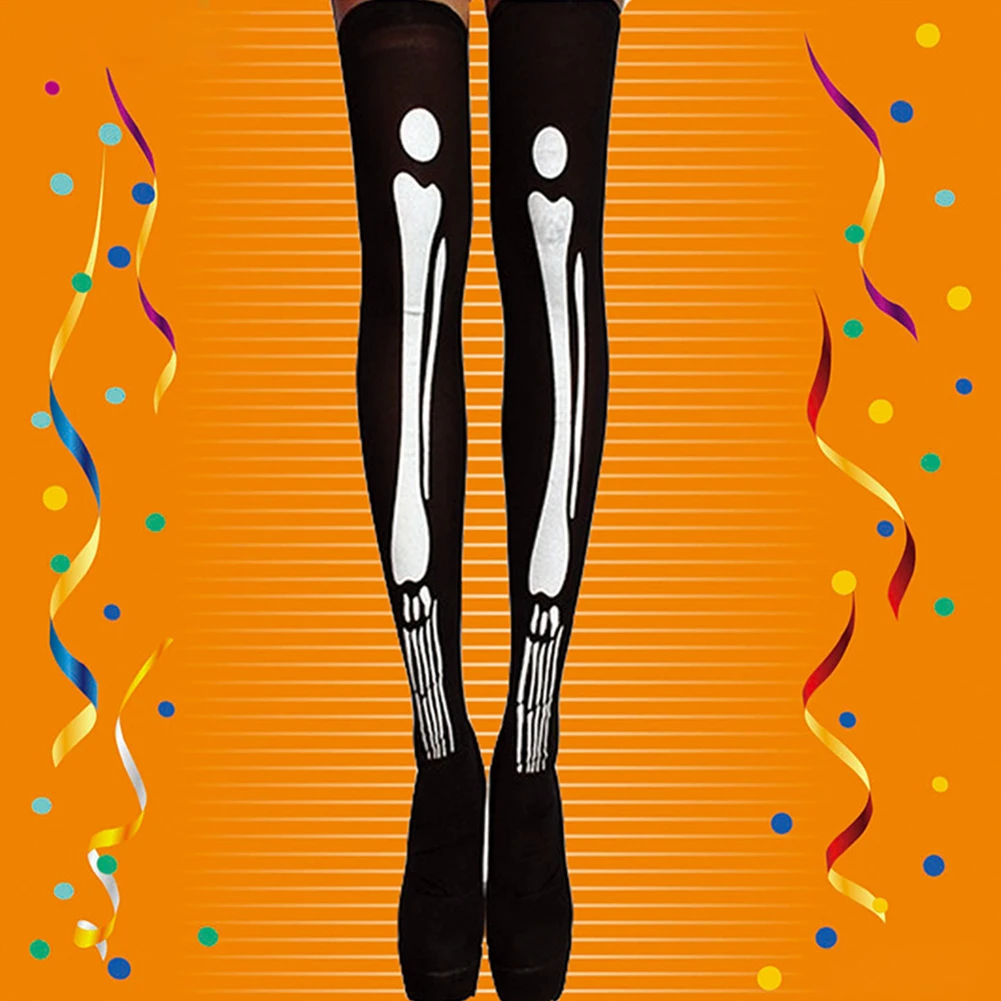 

JOCESTYLE Halloween Socks Skull Skeleton Bone Long Over Knee Adults Thigh High Stockings Masquerade Cosplay Party Costume