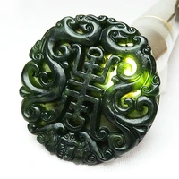 natural black green jade dragon pendant necklace obsidian chinese hand carved charm jewelry fashion amulet for men women gifts