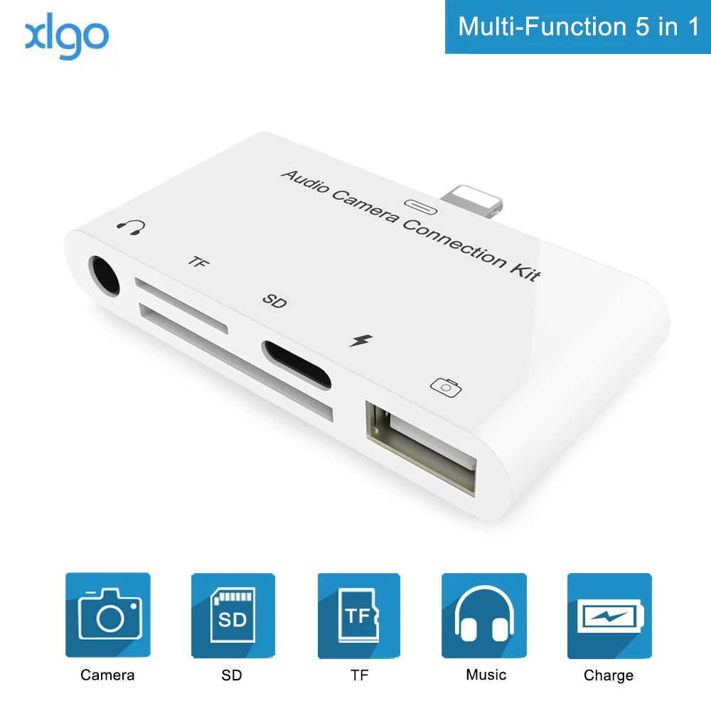 5 in 1 SD TF Card Camera Connection Kits for Lightning to USB Camera Reader adapter OTG Cable For iPhone 11 X 6 7 8 For Ipad Air