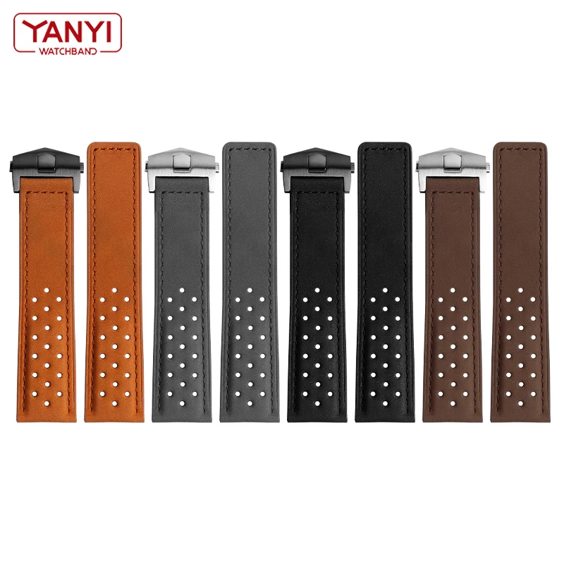 Ремешок из натуральной кожи для мужских наручных часов браслет со складной
